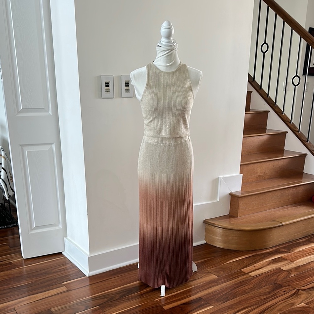 HOUSE OF HARLOW 1960 METALLIC RIBBED KNIT MIDI SKIRT SET SIZE SMALL